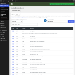 Page screenshot: WP Activity Log &rarr; Enable/Disable Events