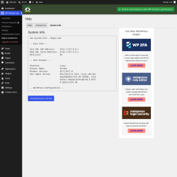 Page screenshot: WP Activity Log &rarr; Help & Contact Us &rarr; System Info