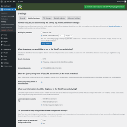 Page screenshot: WP Activity Log &rarr; Settings &rarr; 
					Activity log viewer				