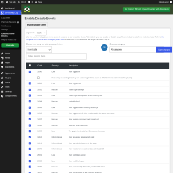 Page screenshot: WP Activity Log &rarr; Enable/Disable Events