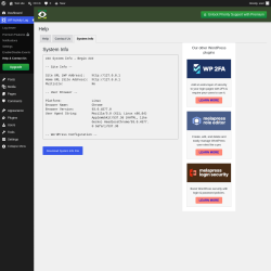 Page screenshot: WP Activity Log &rarr; Help & Contact Us &rarr; System Info