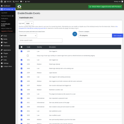 Page screenshot: WP Activity Log &rarr; Enable/Disable Events