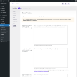 Page screenshot: SEO → Analytics → Custom Tracking