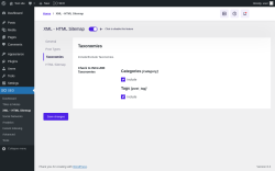 Page screenshot: SEO → XML – HTML Sitemap → Taxonomies
