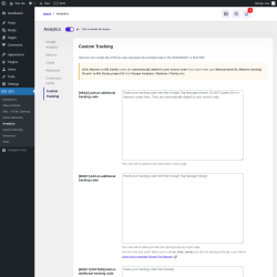 Page screenshot: SEO → Analytics → Custom Tracking