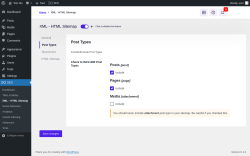 Page screenshot: SEO → XML – HTML Sitemap → Post Types