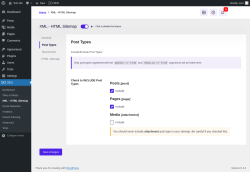 Page screenshot: SEO → XML – HTML Sitemap → Post Types