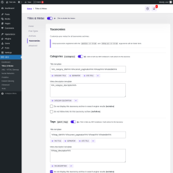Page screenshot: SEO → Titles & Metas → Taxonomies