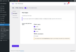 Page screenshot: SEO → XML – HTML Sitemap → Post Types
