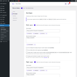 Page screenshot: SEO → Titles & Metas → Post Types