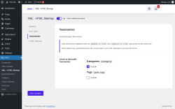 Page screenshot: SEO → XML – HTML Sitemap → Taxonomies