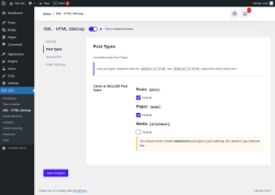 Page screenshot: SEO → XML – HTML Sitemap → Post Types