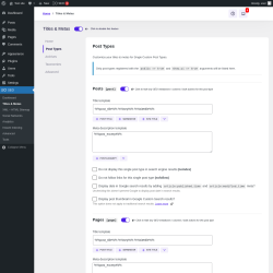 Page screenshot: SEO → Titles & Metas → Post Types