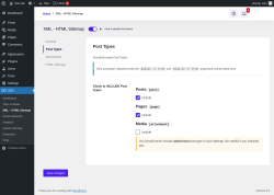 Page screenshot: SEO → XML – HTML Sitemap → Post Types