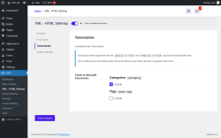 Page screenshot: SEO → XML – HTML Sitemap → Taxonomies