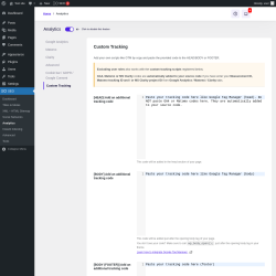 Page screenshot: SEO &rarr; Analytics &rarr; Custom Tracking