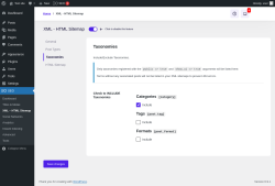 Page screenshot: SEO &rarr; XML &ndash; HTML Sitemap &rarr; Taxonomies