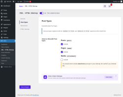 Page screenshot: SEO &rarr; XML &ndash; HTML Sitemap &rarr; Post Types