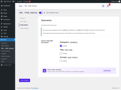 Page screenshot: SEO &rarr; XML &ndash; HTML Sitemap &rarr; Taxonomies