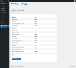 Page screenshot: WP Settings &rarr; Database Tools