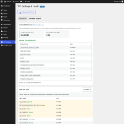 Page screenshot: WP Settings &rarr; Database Insights