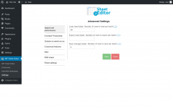 Page screenshot: WP Sheet Editor → Settings