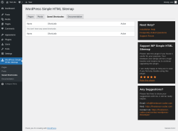Page screenshot: WordPress Simple HTML Sitemap → Saved Shortcodes