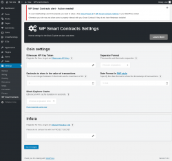 Page screenshot: Settings → WP Smart Contracts