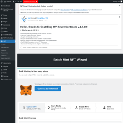 Page screenshot: Smart Contracts Wizards → Batch Mint NFTs