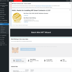 Page screenshot: Smart Contracts Wizards → Batch Mint NFTs