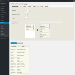 Page screenshot: Settings → WP Social Bookmarking Light
