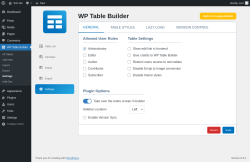 Page screenshot: WP Table Builder → Settings