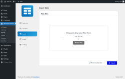 Page screenshot: WP Table Builder → Import