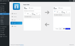 Page screenshot: WP Table Builder → Export