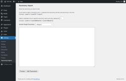 Page screenshot: Settings &rarr; Taxonomy Import