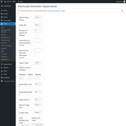 Page screenshot: Team → Shortcode Generator (deprecated)