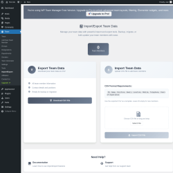 Page screenshot: Team → Import/Export