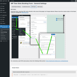 Page screenshot: WP Time Slots Booking Form → General Settings → Edit Styles