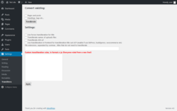 Page screenshot: Settings → Translitera