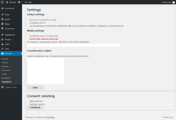 Page screenshot: Settings → Translitera