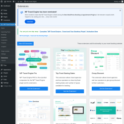 Page screenshot: WP Travel Engine → Extensions