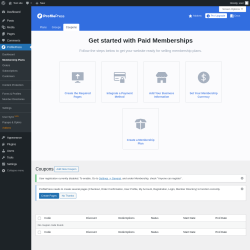 Page screenshot: ProfilePress &rarr; Membership Plans &rarr; 
                        Coupons                    