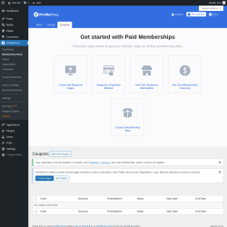 Page screenshot: ProfilePress &rarr; Membership Plans &rarr; 
                        Coupons                    