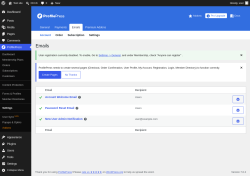 Page screenshot: ProfilePress &rarr; Settings &rarr; 
                        Emails                    