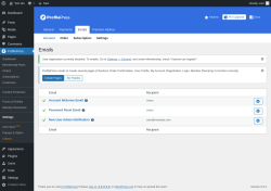 Page screenshot: ProfilePress → Settings → 
                        Emails                    