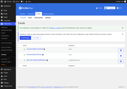 Page screenshot: ProfilePress &rarr; Settings &rarr; 
                        Emails                    