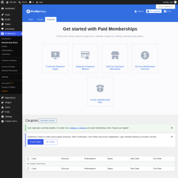 Page screenshot: ProfilePress &rarr; Membership Plans &rarr; 
                        Coupons                    