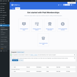 Page screenshot: ProfilePress → Membership Plans → 
                        Coupons                    