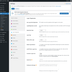 Page screenshot: User Frontend → Settings →  Login / Registration