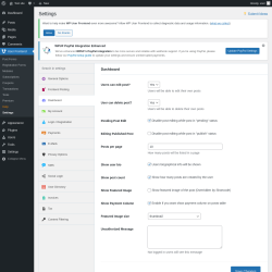 Page screenshot: User Frontend → Settings →  Dashboard